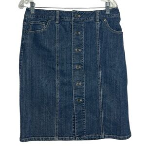 Talbots Denim Skirt Women’s Size 10 Button Front Cotton Spandex